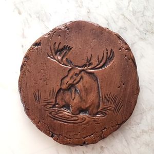 Vintage Carved Wood Moose Plaque